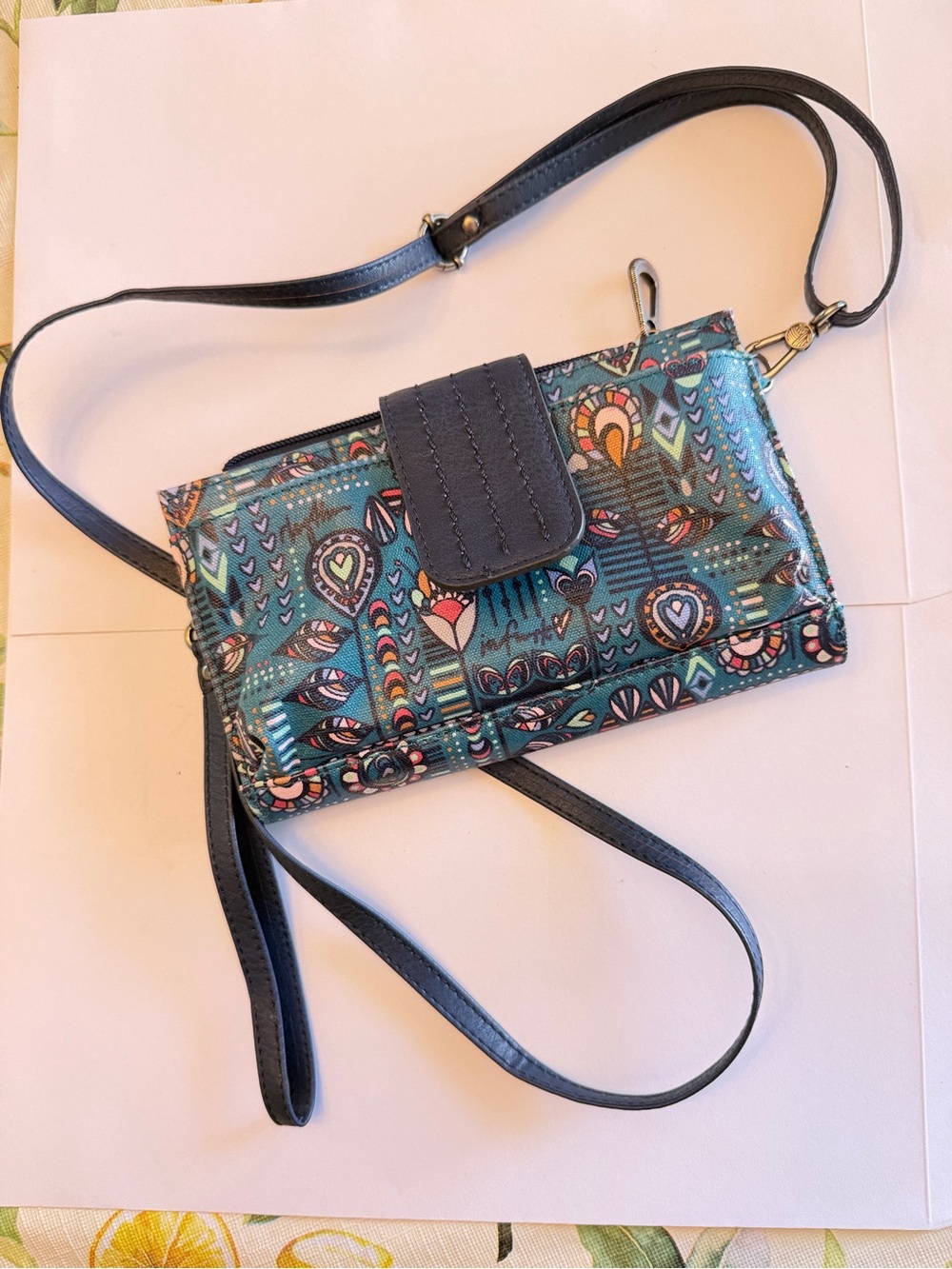 Sakroots Teal Patterned Crossbody Wallet Bag - Multi-Color Print